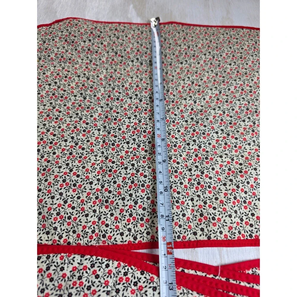 Vintage Handmade Quilted Patchwork Floral Placemats & Trivets Set 7 Red Boho